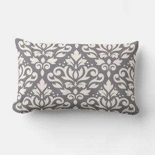 Coussin Rectangle Défiler Damask Grande crème Motif sur gris