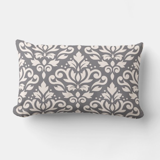 Coussin Rectangle Défiler Damask Grande crème Motif sur gris (Recto)