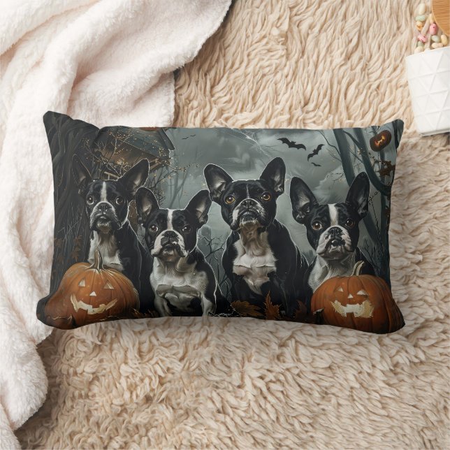 Coussin Rectangle Délice de nuit d'Halloween pour chien Boston Terri (Couverture)