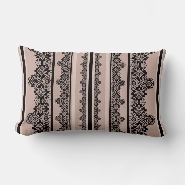 Coussin Rectangle Dentelle noire, ajourée, arrière - plan marron, be (Recto)