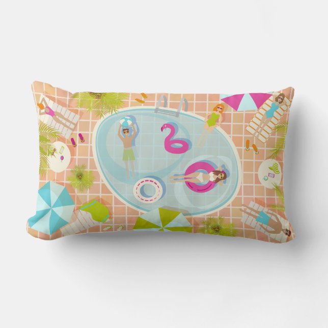 Coussin Rectangle Des filles et des garçons du bikini jouant au jeu  (Recto)