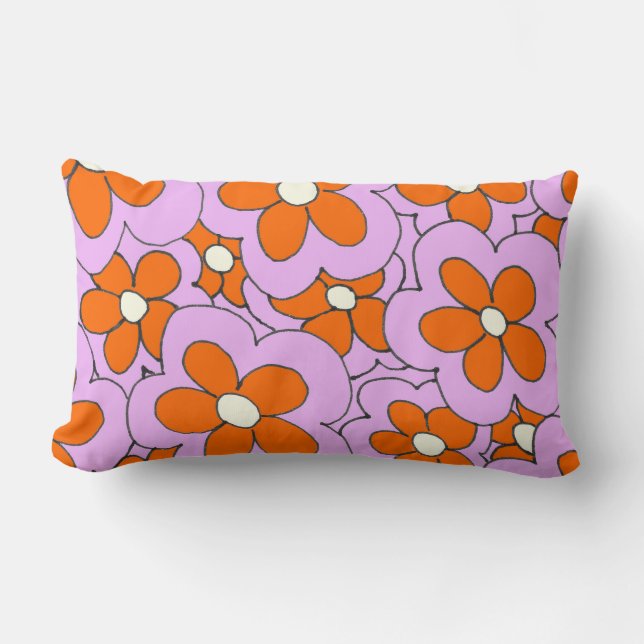 Coussin Rectangle Design à la main orange et rose (Recto)