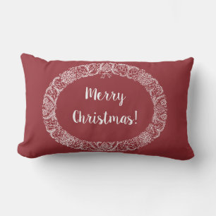 Coussin Rectangle Design chic de couronne de Noël blanc sur rouge pr