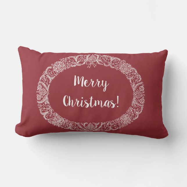 Coussin Rectangle Design chic de couronne de Noël blanc sur rouge pr (Recto)