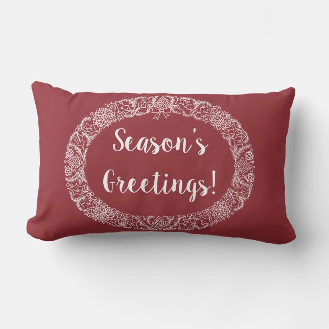 Coussin Rectangle Design chic de couronne de Noël blanc sur rouge pr (Recto)
