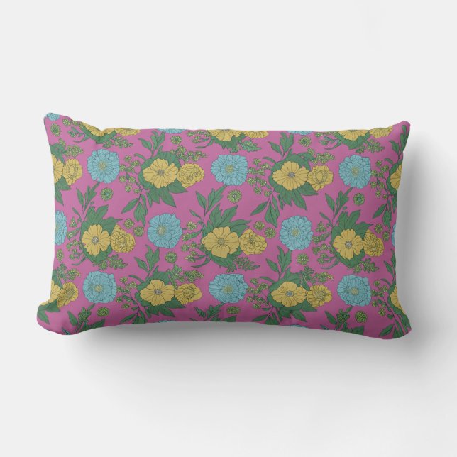 Coussin Rectangle Design de fleurs jaune et menthe romantique" (Recto)