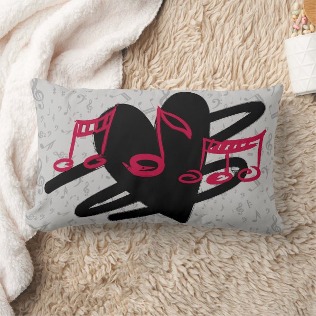 Coussin Rectangle Design de musique d'amour rouge noir et gris (Couverture)