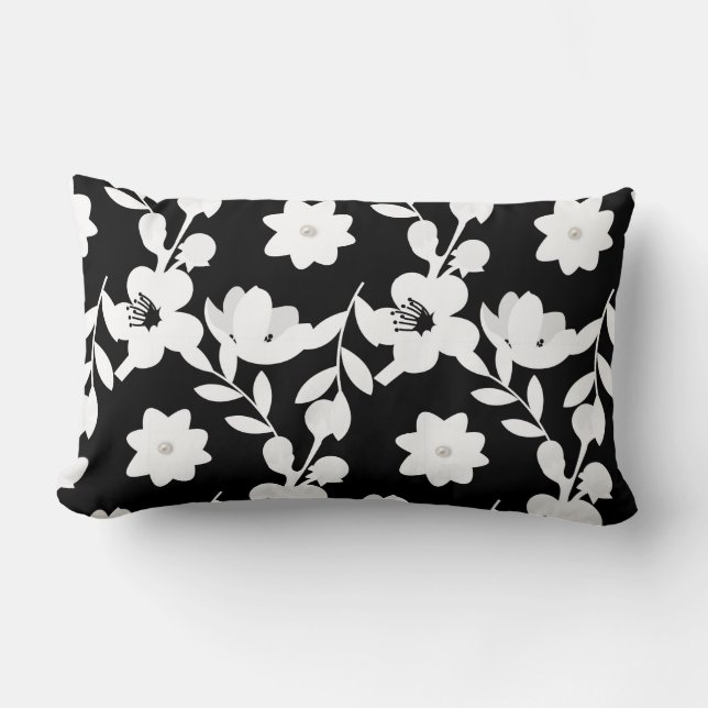 Coussin Rectangle design fleur noir et blanc (Recto)