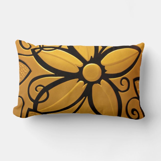 Coussin Rectangle Design floral jaune doré (Recto)