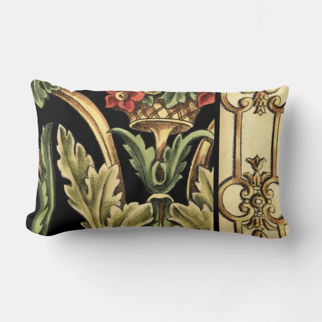 Coussin Rectangle Design floral ornemental aux frontières noires (Recto)