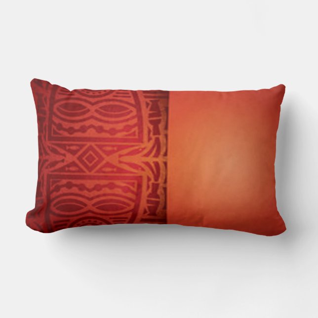 Coussin Rectangle Design Motif africain rouge et orange (Recto)
