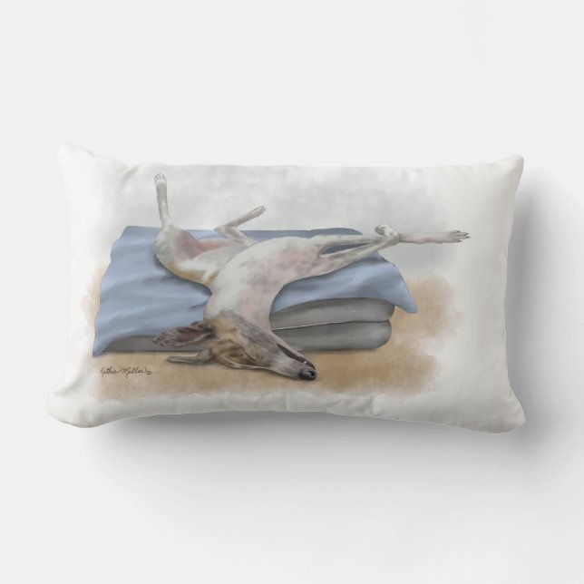 Coussin Rectangle Dessin animé de lévrier gris endormi drôle (Recto)