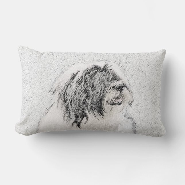 Coussin Rectangle Dessin de Colley à barbe - Art de chien original m (Recto)