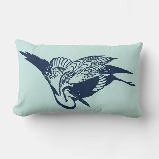 Coussin Rectangle Dessin d'encre japonaise vintage en bleu (Recto)