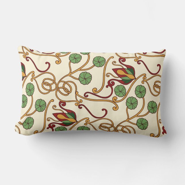 Coussin Rectangle dessin floral inspiré de l'Art nouveau (Recto)