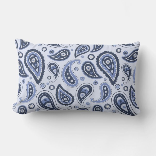 Coussin Rectangle Dessin imprimé paisley floral bleu complexe (Recto)
