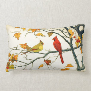 Coussin Rectangle Dessin japonais vintage, Cardinaux sur une branche