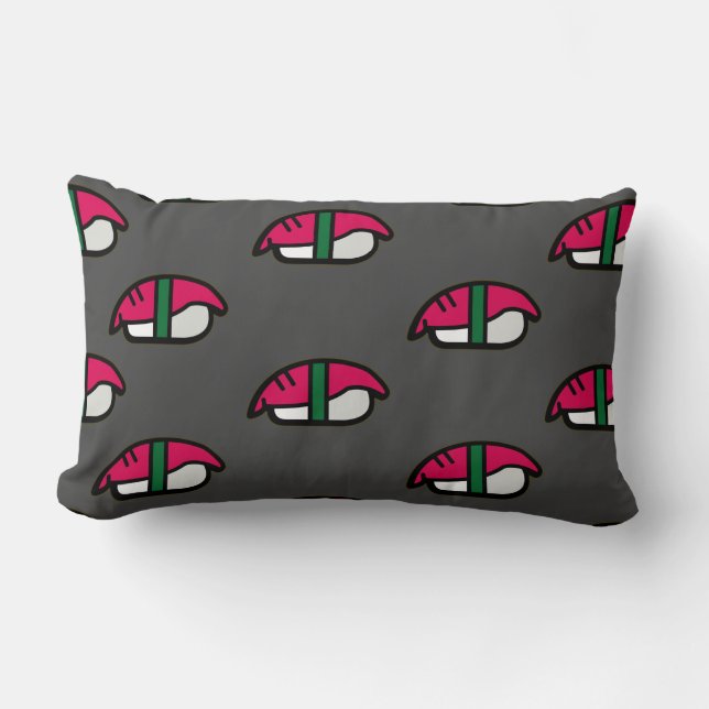 Coussin Rectangle Dessin Kawaii Sushi, Riz de Poisson et Algues (Recto)