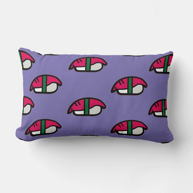 Coussin Rectangle Dessin Kawaii Sushi, Riz de Poisson et Algues (Recto)