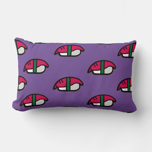Coussin Rectangle Dessin Kawaii Sushi, Riz de Poisson et Algues (Recto)
