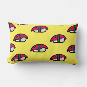 Coussin Rectangle Dessin Kawaii Sushi, Riz de Poisson et Algues