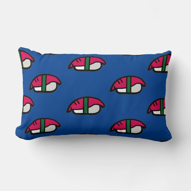 Coussin Rectangle Dessin Kawaii Sushi, Riz de Poisson et Algues (Recto)