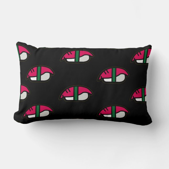 Coussin Rectangle Dessin Kawaii Sushi, Riz de Poisson et Algues (Recto)