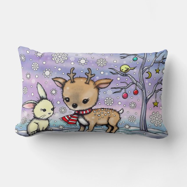 Coussin Rectangle Dessins de vacances de cerf et de lapin mignons (Recto)