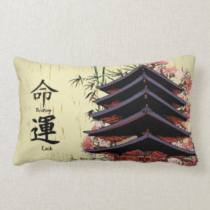 Coussin Rectangle destin chance kanji pagode japonaise cerise fleurs