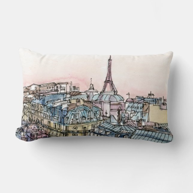 Coussin Rectangle Destinations | Aquarelle Tour Eiffel & Paris (Recto)