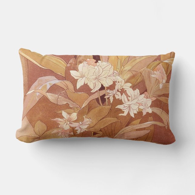 Coussin Rectangle Détail floral Art nouveau d'Alphonse Mucha (Recto)
