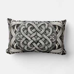 Coussin Rectangle Détaillierte Schwarz-Weißer keltischer Knoten 0001