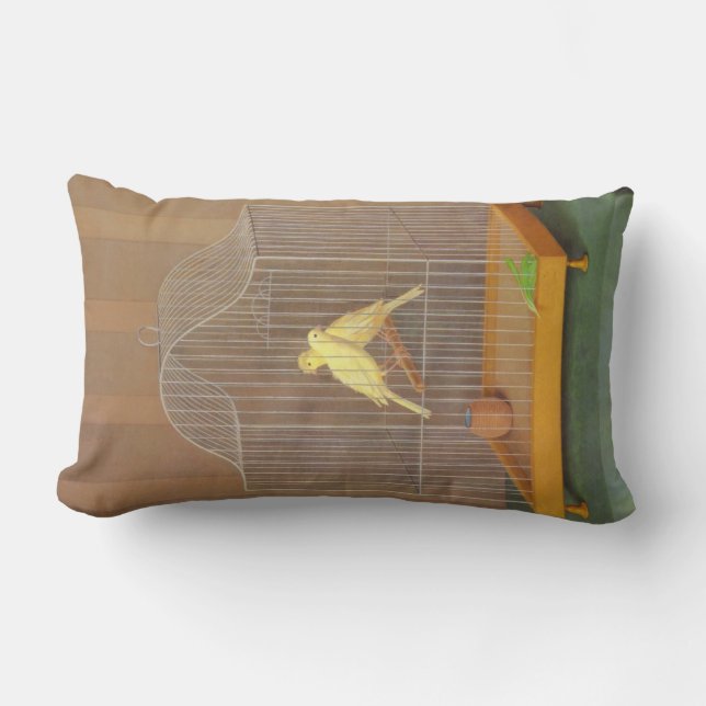 Coussin Rectangle Deux Canaries en cage (par Antonio Donghi) (Recto)