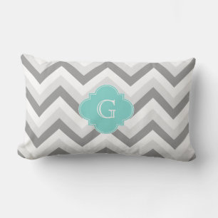 Coussin Rectangle Deux chevrons gris blanc Monogram Aqua Lt