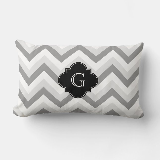 Coussin Rectangle Deux chevrons gris blanc Monogramme noir Lt (Recto)