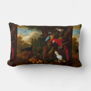 Coussin Rectangle Deux Macaws un Cockatoo et une Jay aux fruits