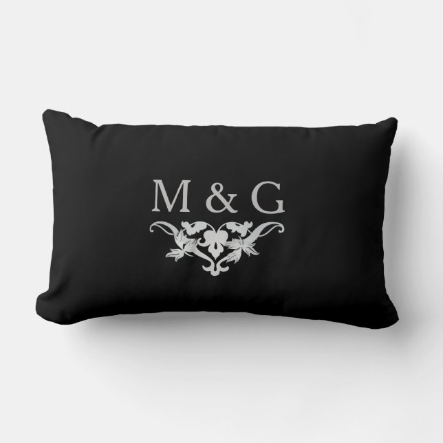 Coussin Rectangle Deux monogrammes avec Scrollwork et feuille A24B (Recto)