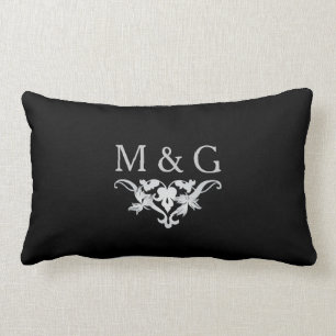 Coussin Rectangle Deux monogrammes avec Scrollwork et feuille A24B