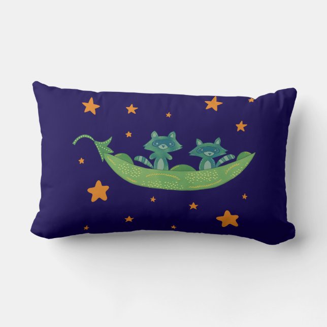 Coussin Rectangle Deux ratons laveurs dans une cosse de pois | Art f (Verso)