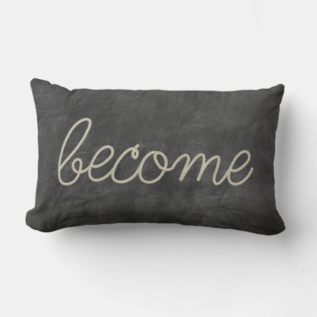 Coussin Rectangle DEVENEZ Corde Texte sur Cuir Noir Usé (Recto)
