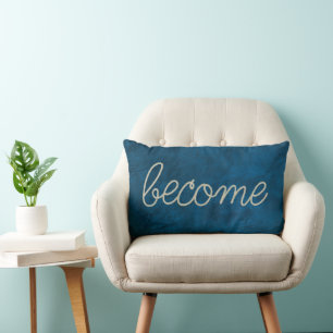 Coussin Rectangle DEVENIR Corde Texte sur Cuir Bleu