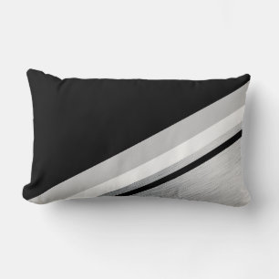 Coussin Rectangle Diagonale noir, blanc, gris, rayure moderne