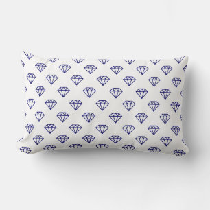 Coussin Rectangle Diamant - Bleu de marine profonde sur blanc