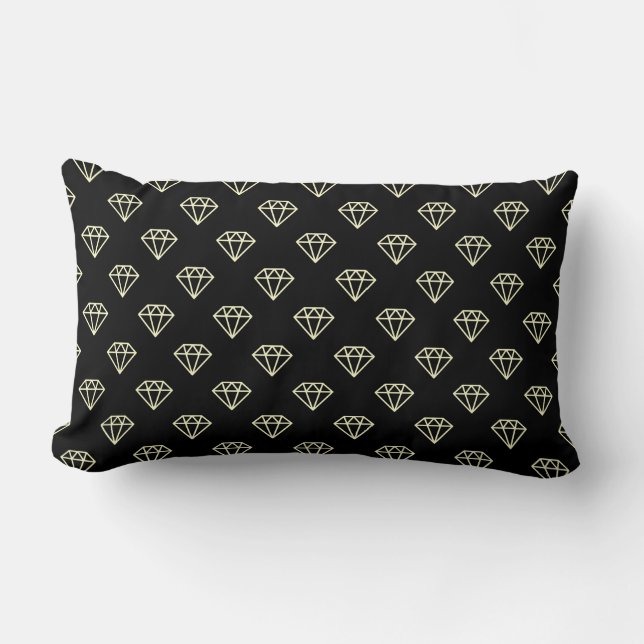 Coussin Rectangle Diamant - Jaune pâle sur Noir (Recto)