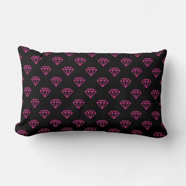 Coussin Rectangle Diamant - Rose chaud sur noir (Recto)