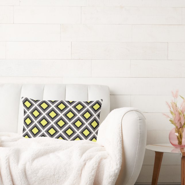 Coussin Rectangle Diamants gris-foncé, noirs, jaunes STaylor d'Ikat (Canapé)