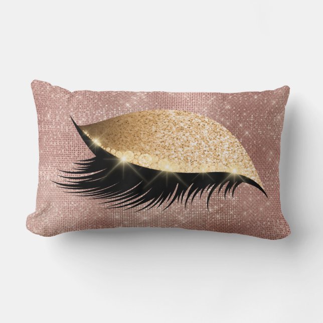 Coussin Rectangle Diamond Eye Make Up Gold Parties scintillant Pink  (Recto)
