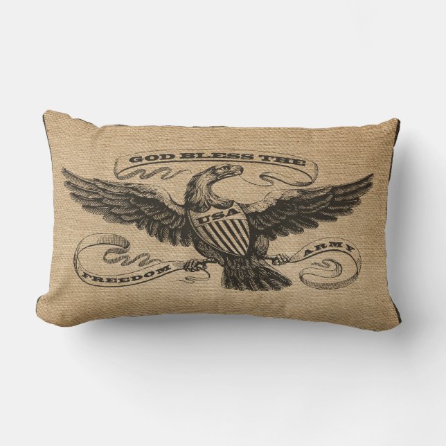 Coussin Rectangle Dieu d'Eagle de toile de jute bénissent l'ARMÉE (Recto)