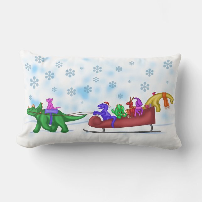 Coussin Rectangle Dinosaure Sleigh Ride (Recto)