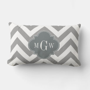Coussin Rectangle Dk Gray Lg Chevron Charcoal Quatrefoil 3 Monogramm